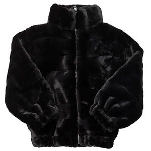EXCELLENT CONDITION Flowers by Zoe Black Faux Fur Bomber Jacket